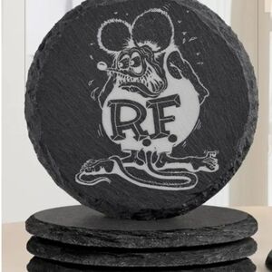 Black Slate Coasters with Rat Fink Design Set Of 2
